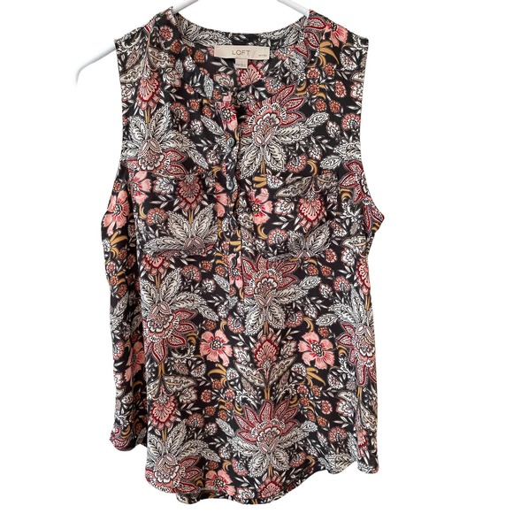 LOFT Sleeveless Blouse Gray Floral Size XXS Petite - Picture 1 of 4